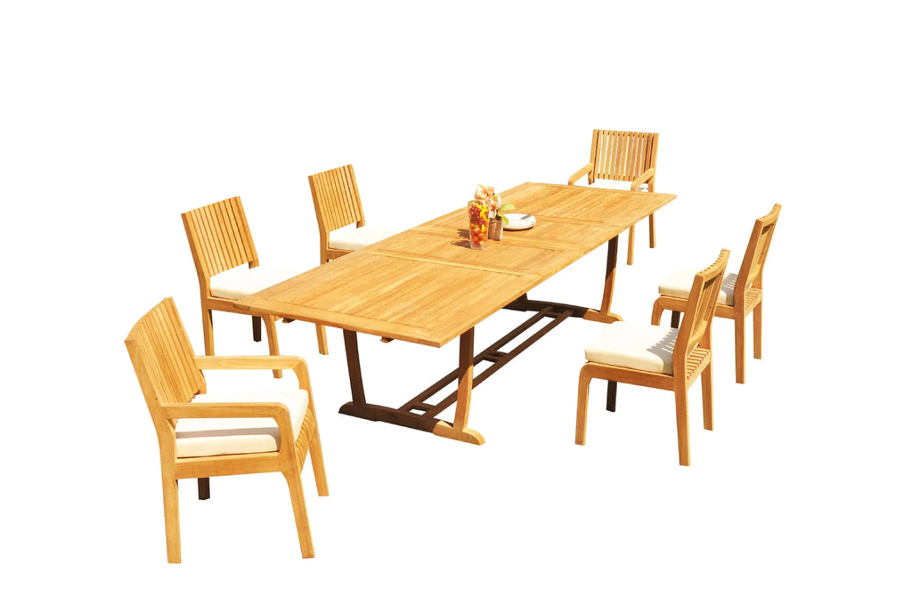 Grade-A Teak 7 Pc Dining Set with 6 Seater Table and 6 Chairs Q475