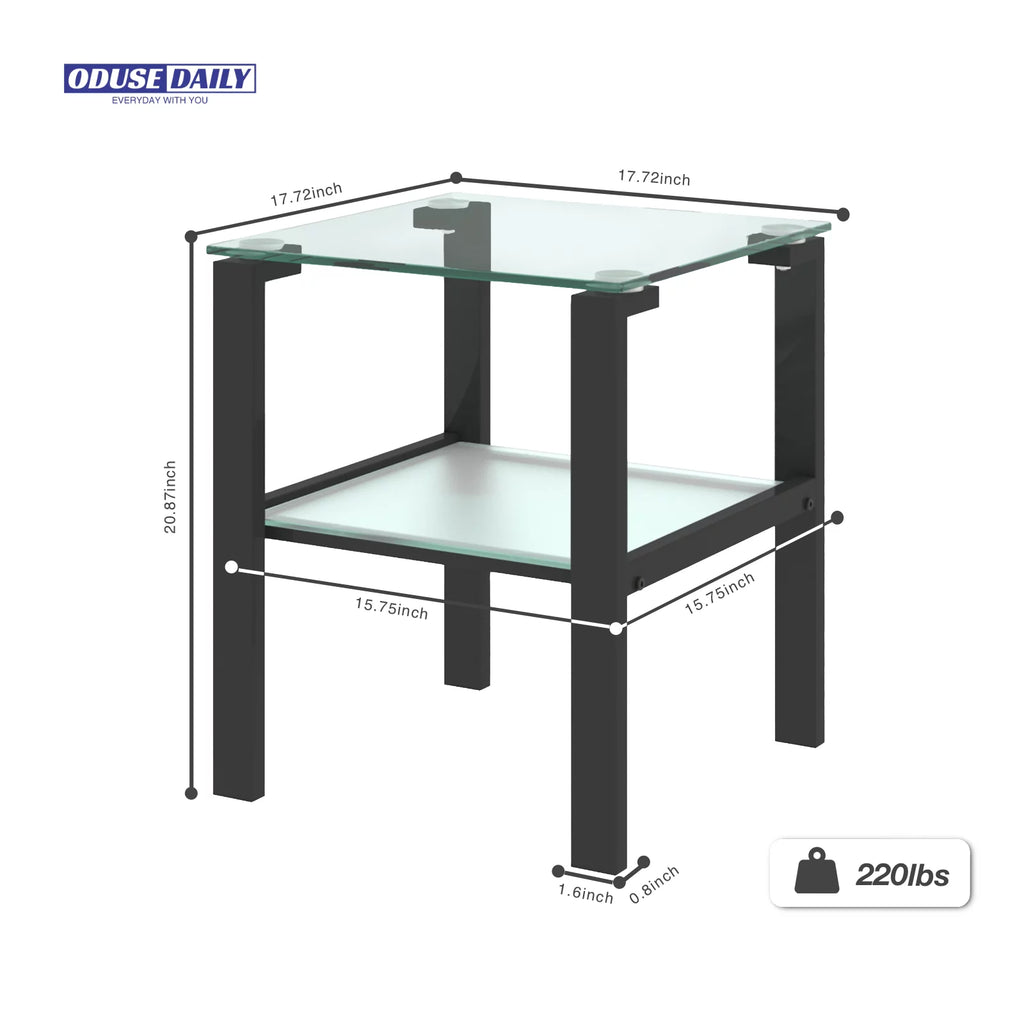 Black Glass Top Metal Frame End Table O7654