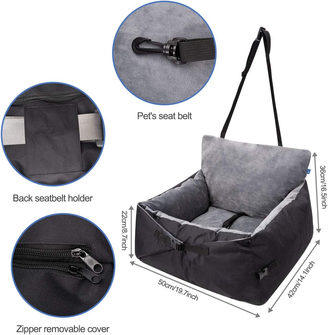 2-in-1 Dog Car Bed Booster Seat with Safety Leash O13278