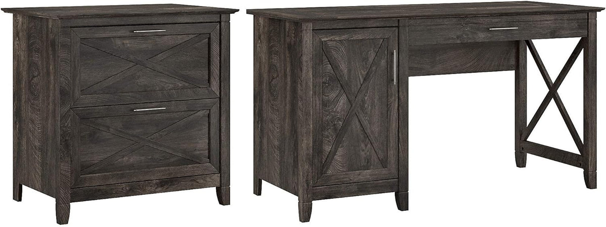 54W Reclaimed Pine Computer Desk with 2 Drawer File Cabinet Q378