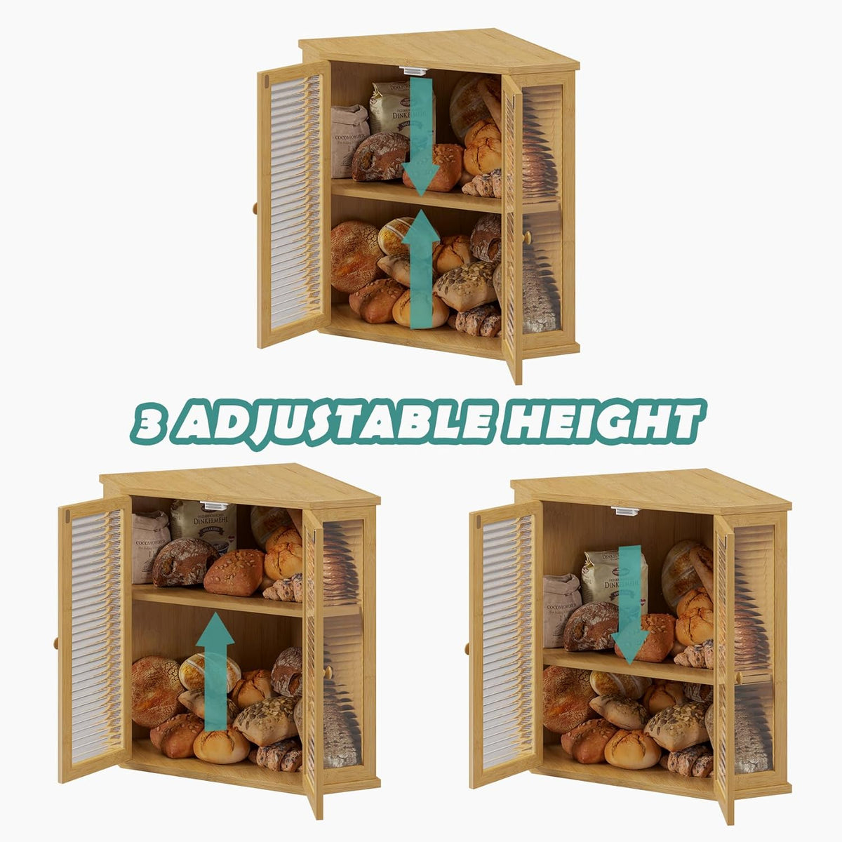 16.5 inch Bamboo Double Layer Bread Box with Glass Door H4501
