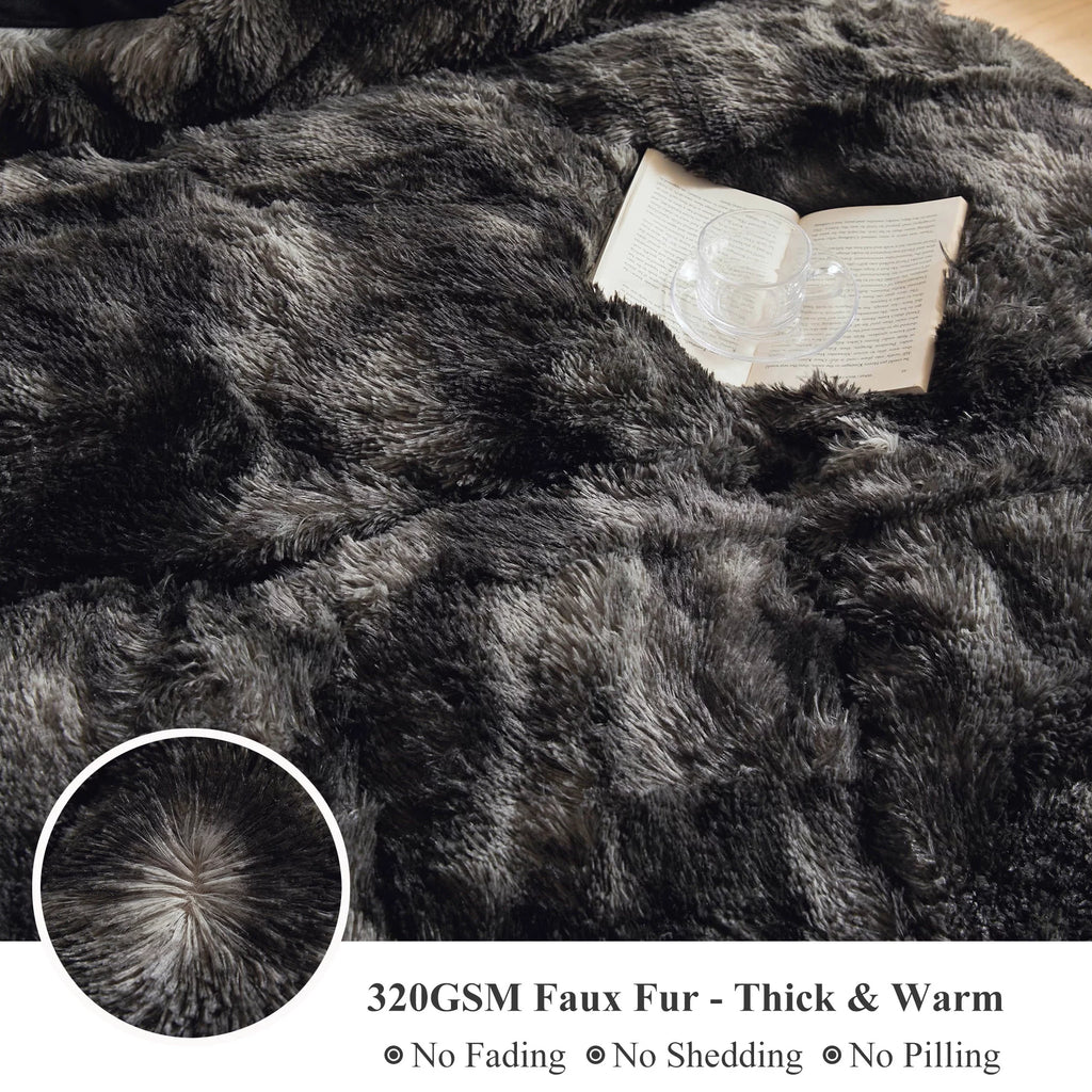 Tie Dye Plush Shaggy Duvet Cover Set, 3 Pieces Velvet Fluffy Furry Bedding Set, Queen T514856