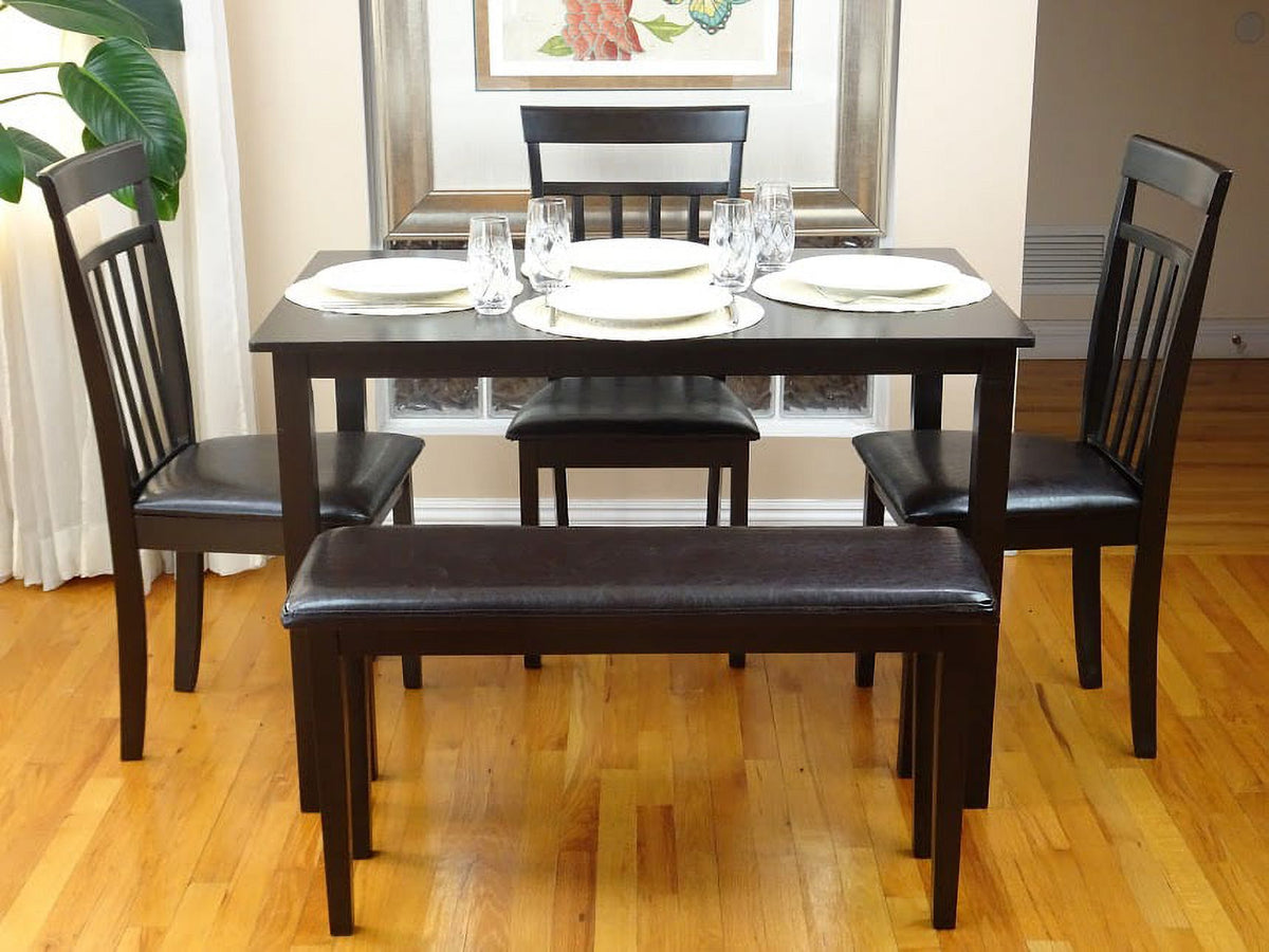 Espresso Rectangular Dining Table and 3 Wood Chairs and Stained Bench Z8996