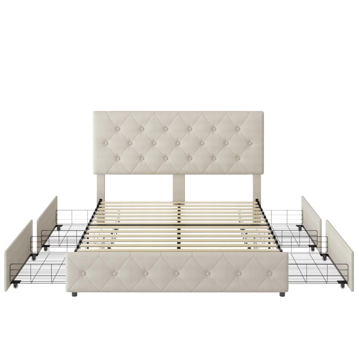 Queen Size Light Grey Upholstered Platform Bed with 4 Storage Drawers C73910