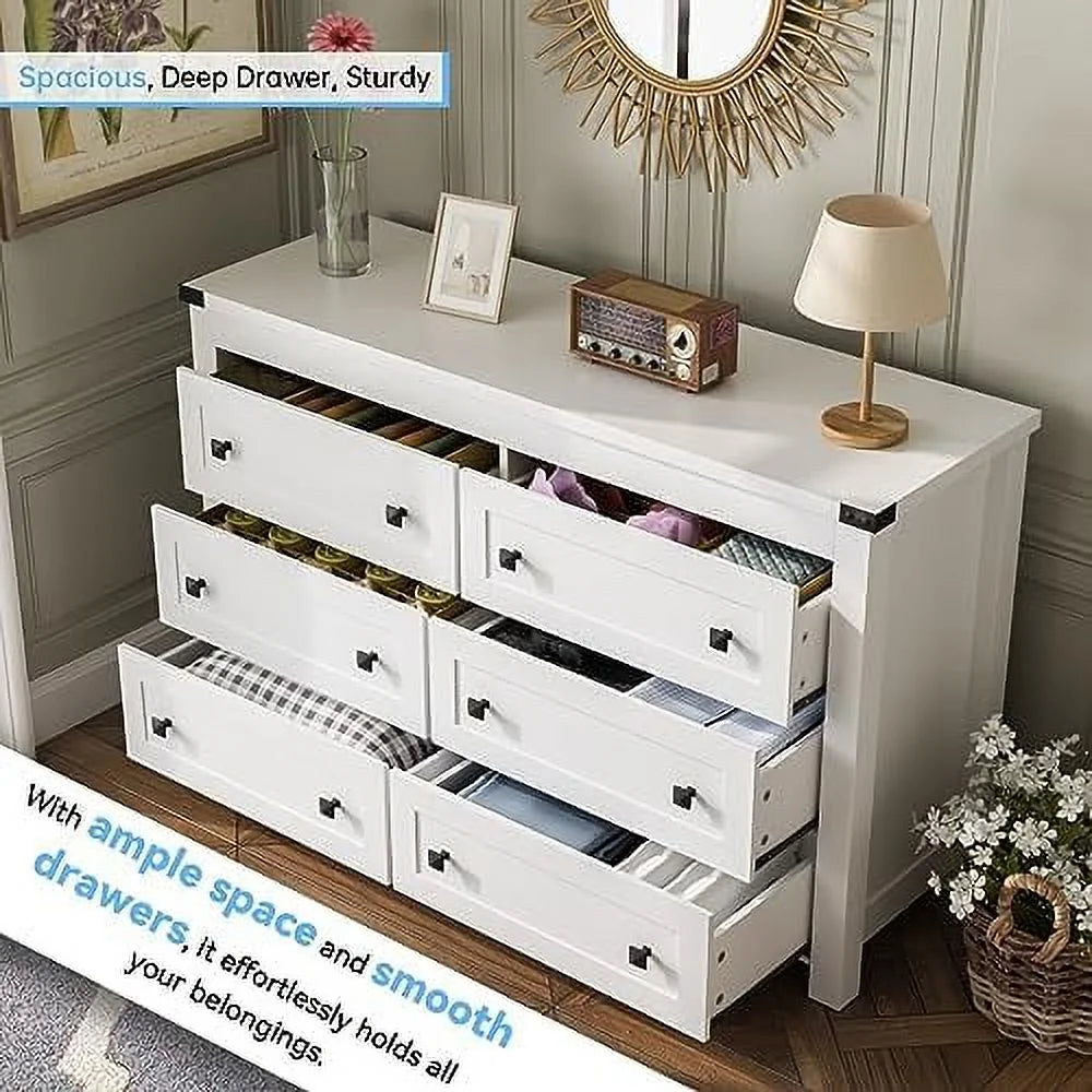 White 6 Drawer Wood Dresser Y15638