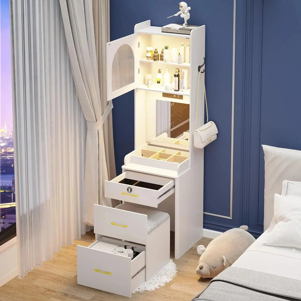 White Small Vanity Desk with Mirror and Lights N259812