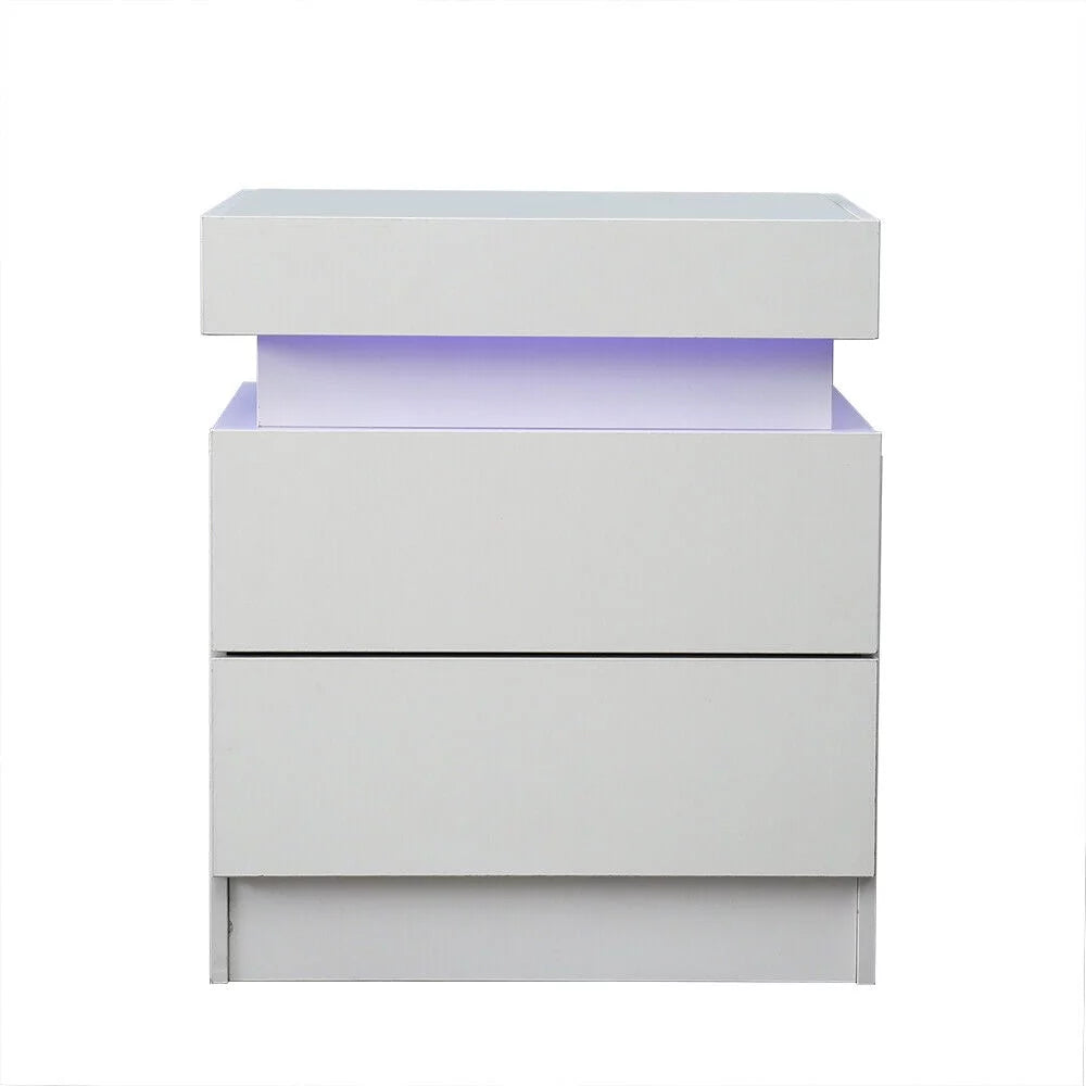 Beige White 2 Drawer High Gloss Nightstand R944