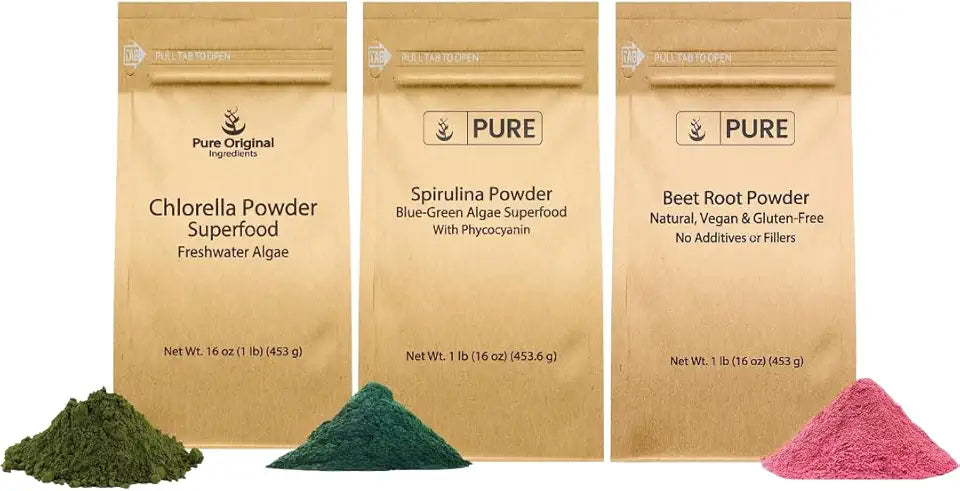Beet Root Spirulina Chlorella Powder Bundle 1lb Non GMO Herbal Supplements X726