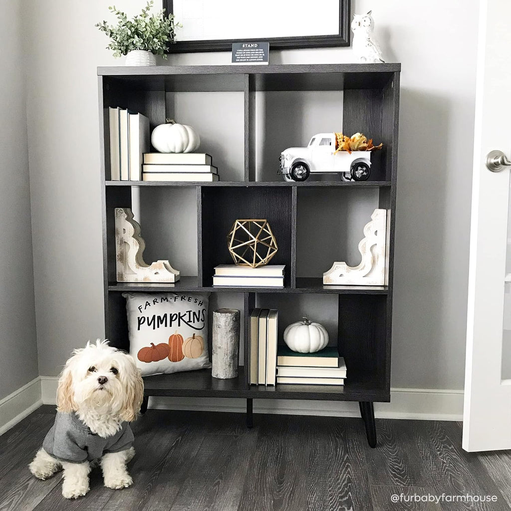 Ash Wood Black 7 Cube Bookshelf F3743
