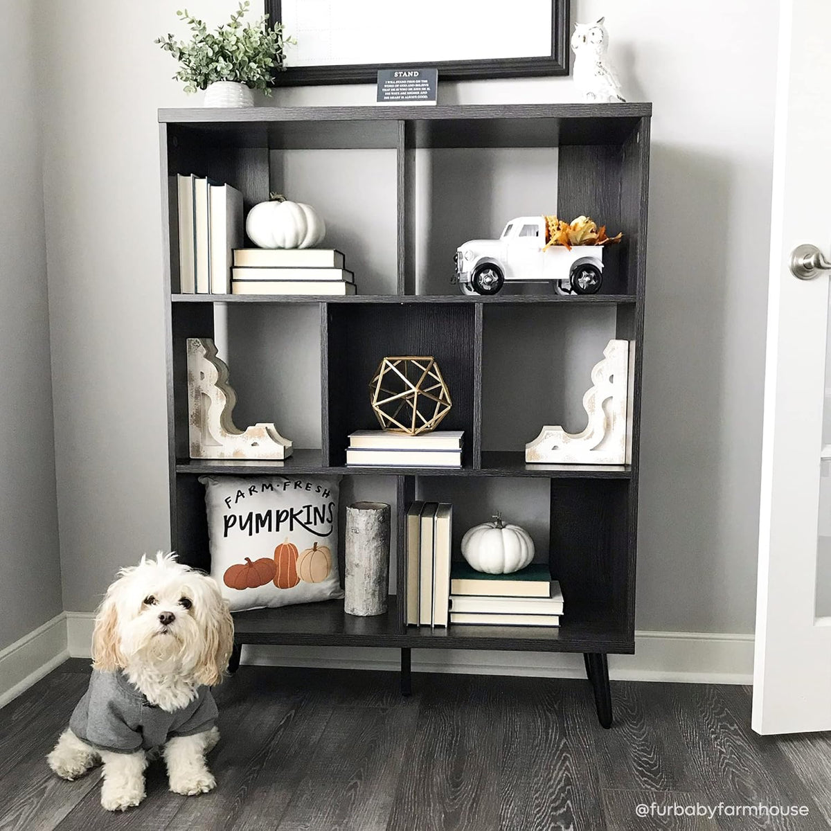 Ash Wood Black 7 Cube Bookshelf F3743