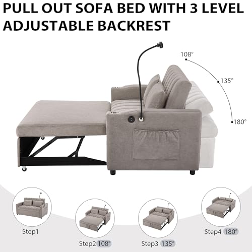 Beige 3 in 1 Convertible Single Sofa Bed Lounger Chair with Pillow and Adjustable Backrest V26782