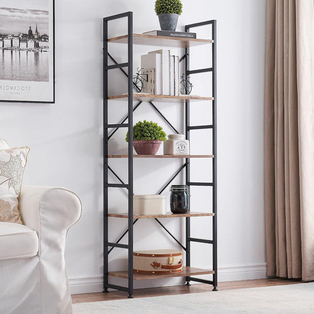 5 Tier Wood Bookshelf with Metal Frame Y278