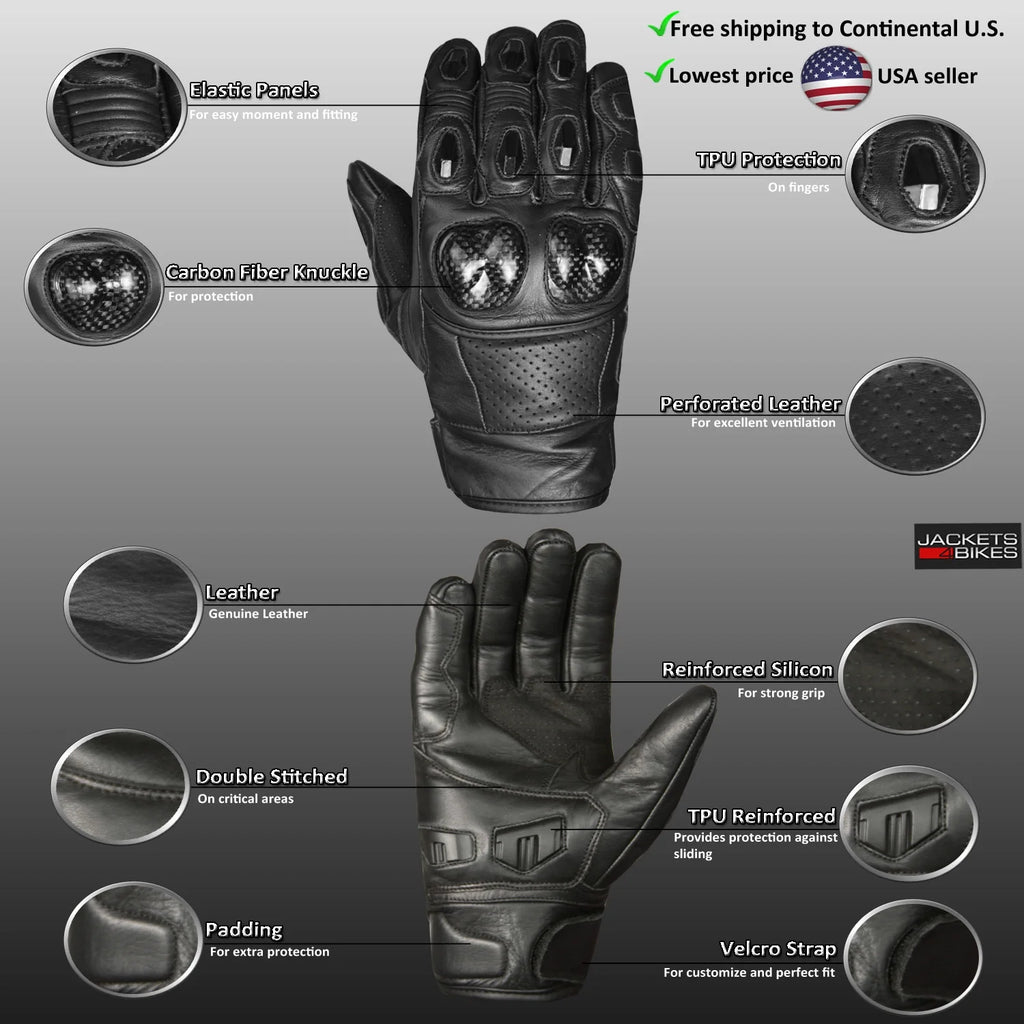 Black Red Leather Motorcycle Biker Gloves T684