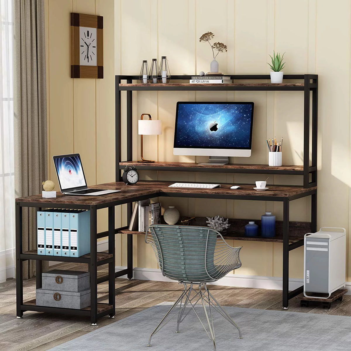 L-Shaped Desk with Hutch and Storage Shelves G19290