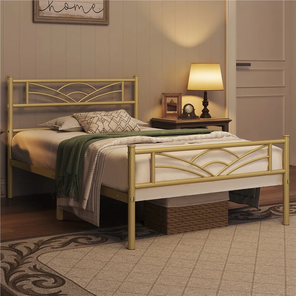 Twin XL Antique Gold Metal Platform Bed A419