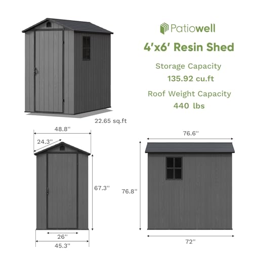Gray 4' x 6' Outdoor Plastic Storage Shed with Floor U821907
