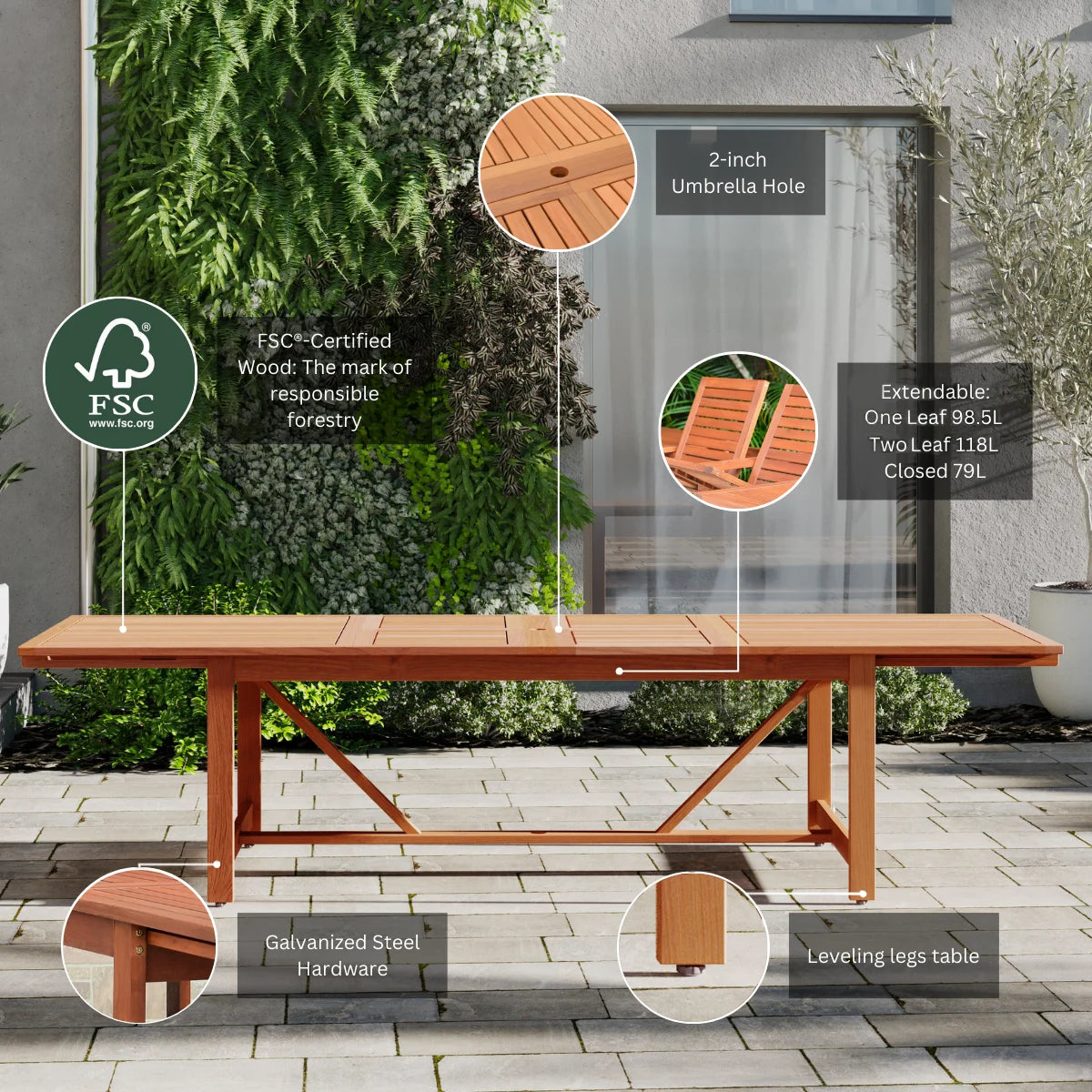 9-Piece Eucalyptus Extendable Rectangular Patio Dining Set L852410