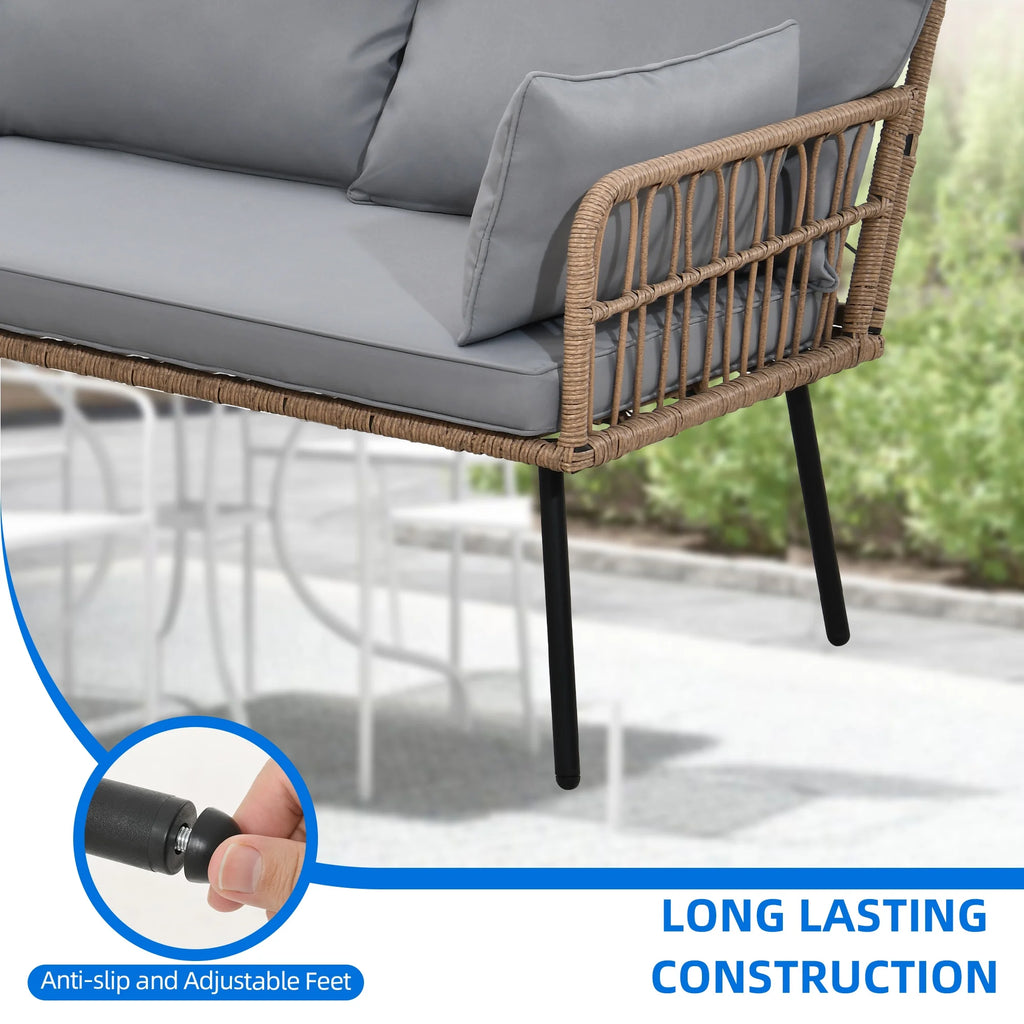 4-Piece Wicker Patio Furniture Set with Cushions and Coffee Table V297