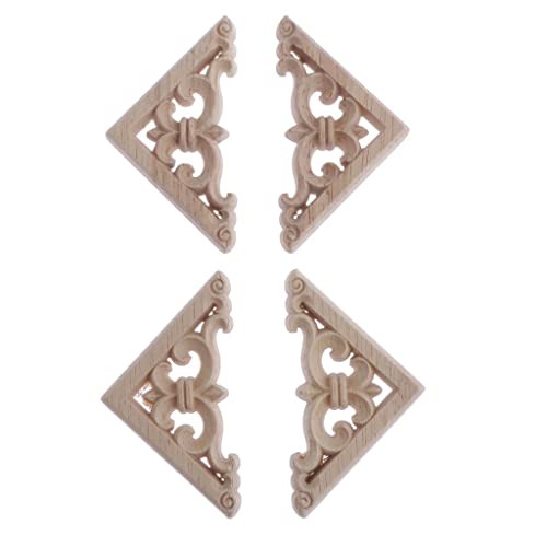 Natural Wood Carved Corner Onlay Applique Frame, 8x8cm C81726