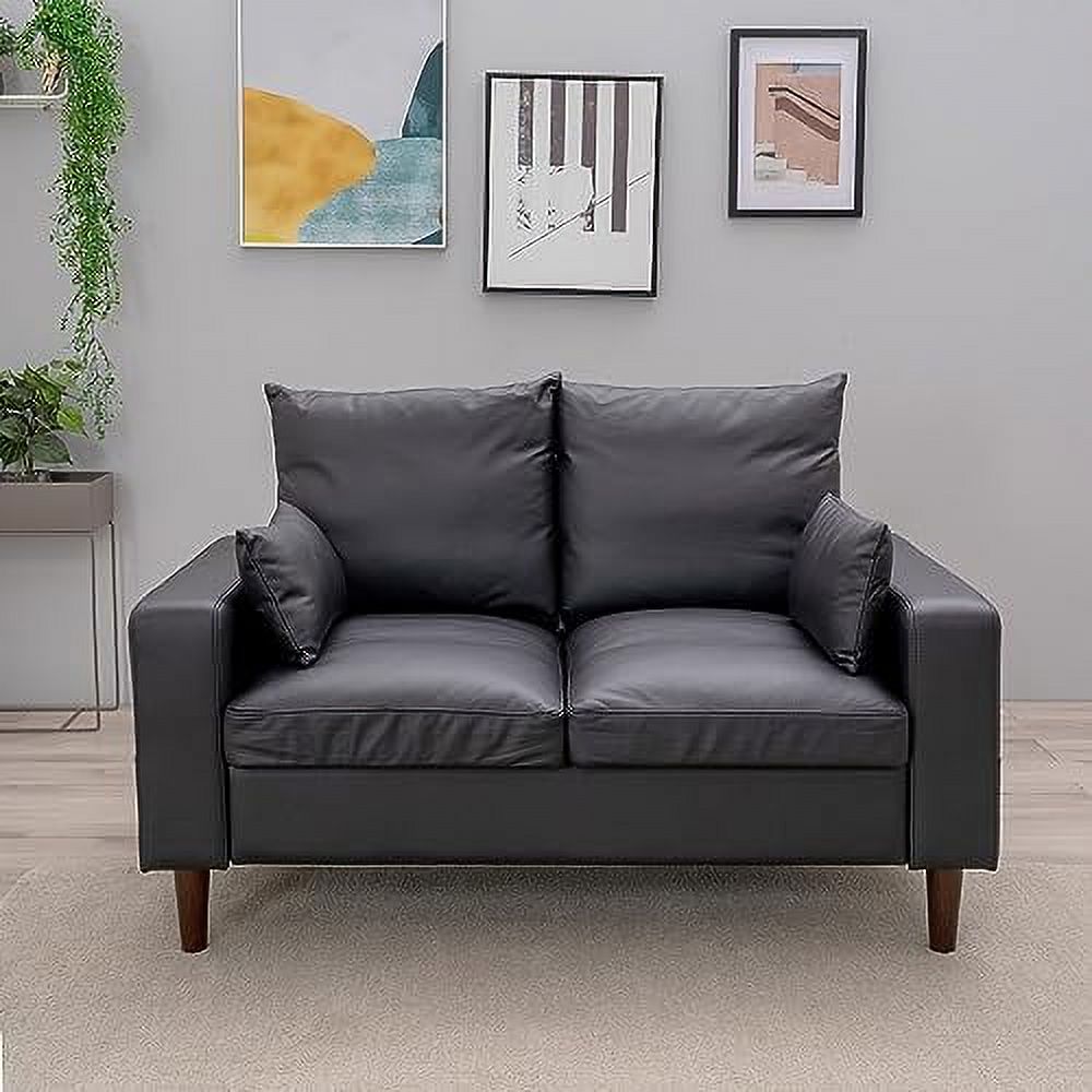 Black Faux Leather 2-Seat Sofa with Wood Leg V195415