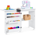 Folding Sewing Table Craft Station with Wheels Shelves Storage Trays O51772