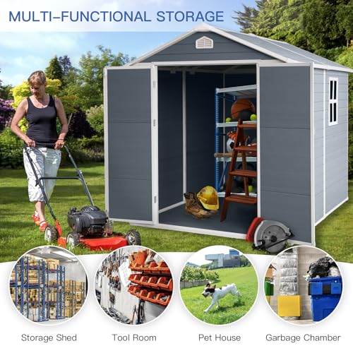 6x8ft Grey Resin Outdoor Storage Shed Kit G8685