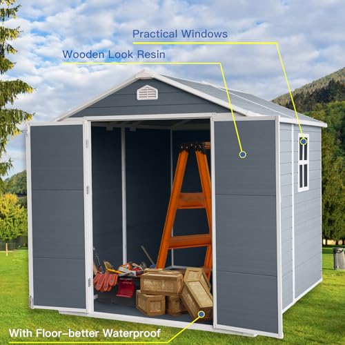 6x8ft Grey Resin Outdoor Storage Shed Kit G8685