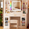 White Vanity Desk with Mirror and Stool W486