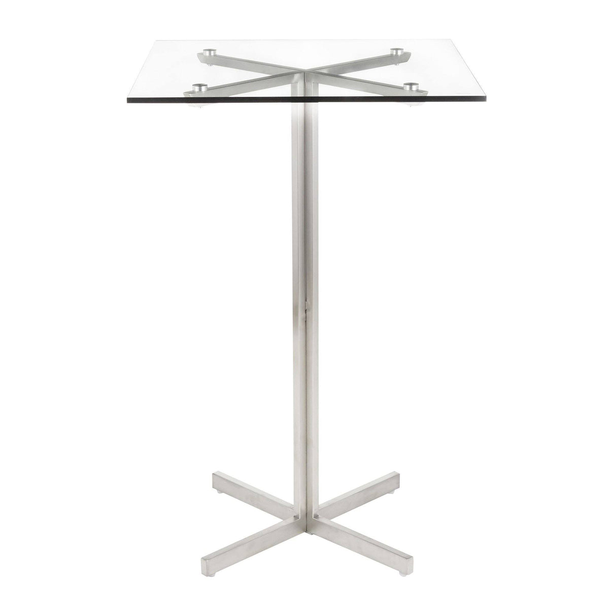 Square Bar Table Stainless Steel Clear Glass Top X18015