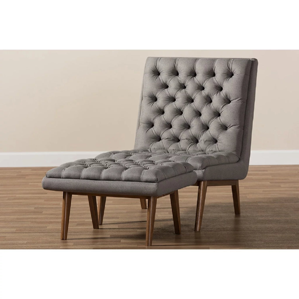 Grey Fabric Upholstered Wood Chair and Ottoman Set A41442