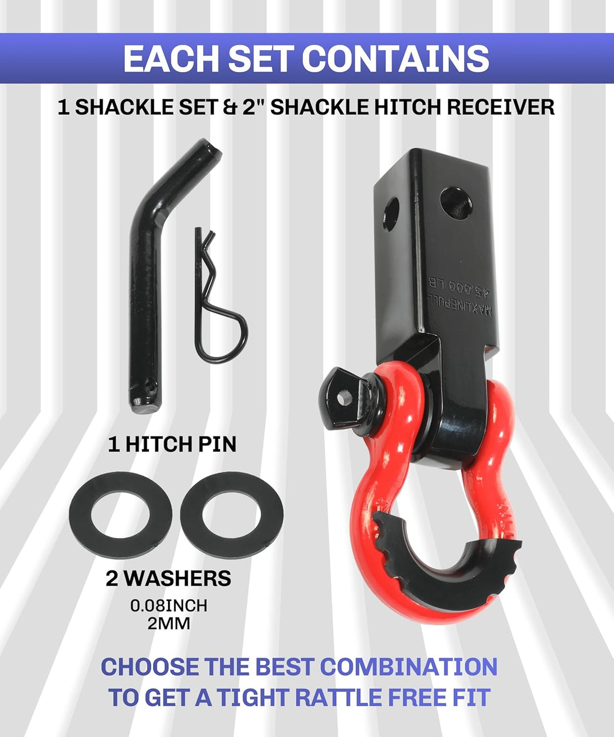 2" Tow Hitch Receiver with 5/8" Screw Pin and 3/4 Shackle V137