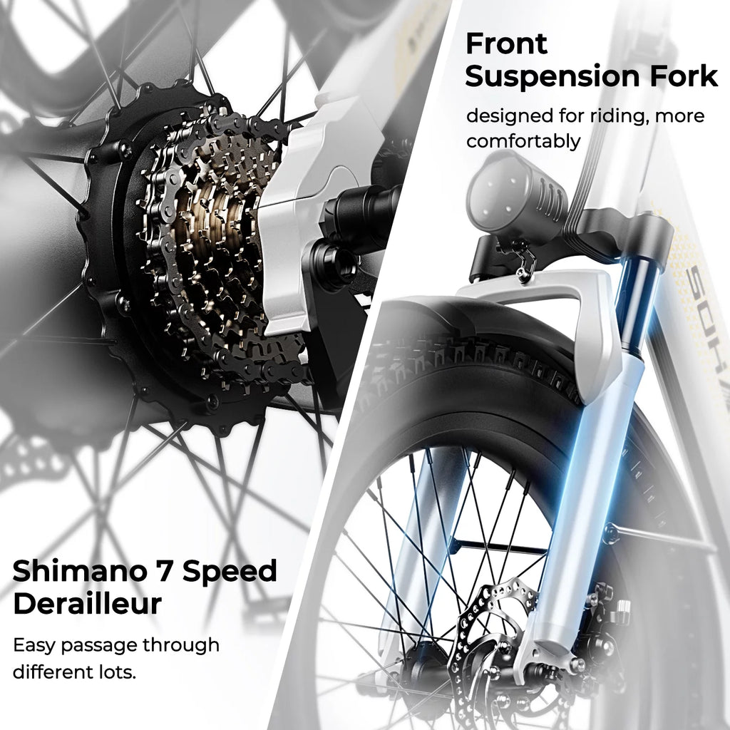750W Folding Electric Bike 48V 15AH Removable Battery 20 Fat Tire F826688