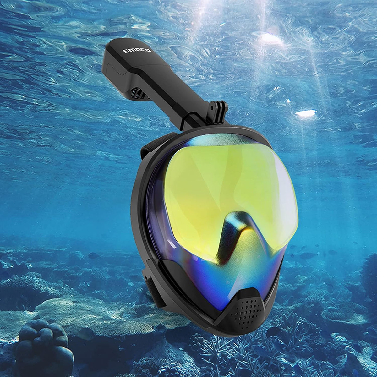 Full Face Snorkel Mask with UV Protection Anti-Fog Anti-Leak Detachable Camera Mount F782260