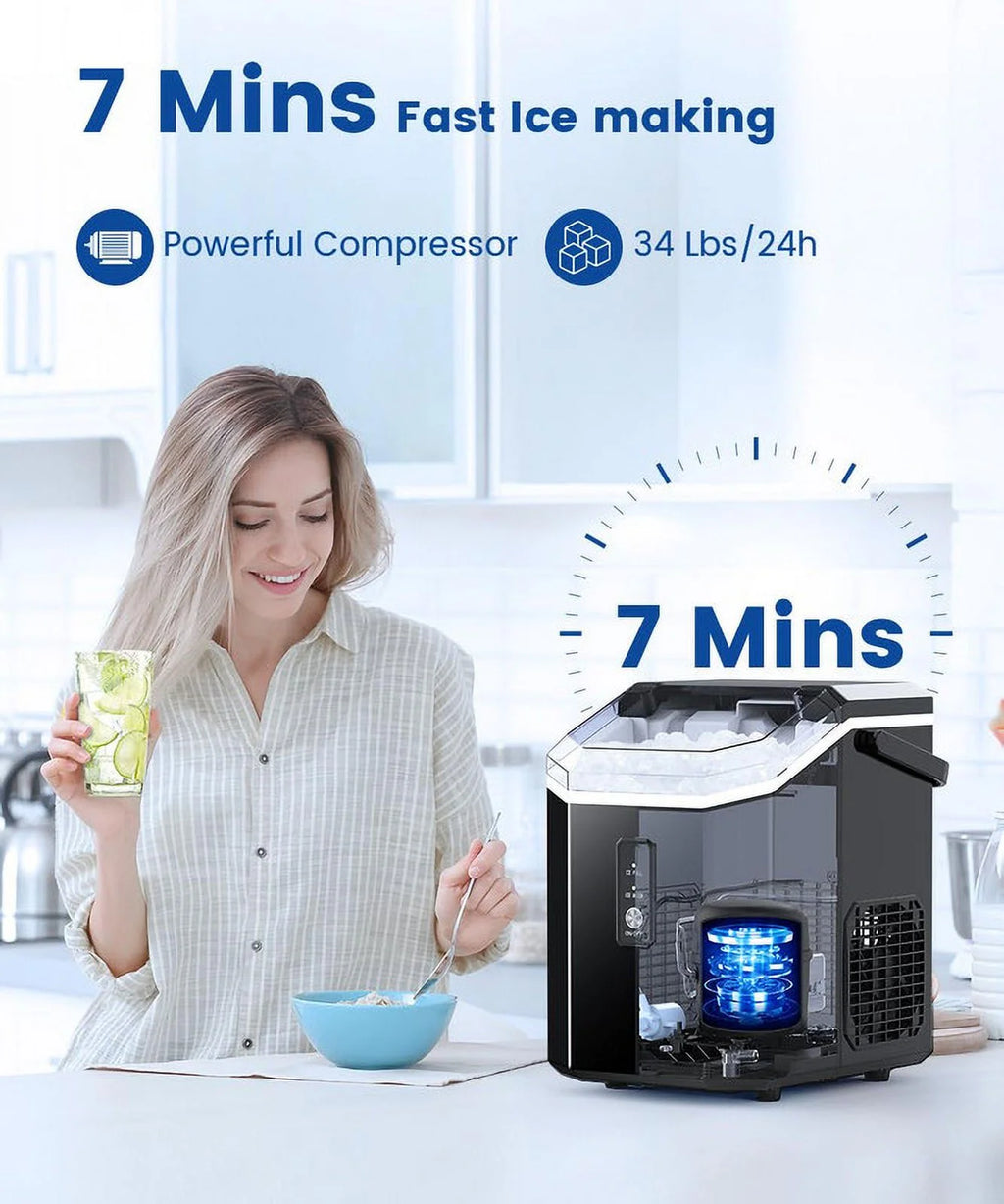 Portable Countertop Nugget Ice Maker with Handle, Black M673746