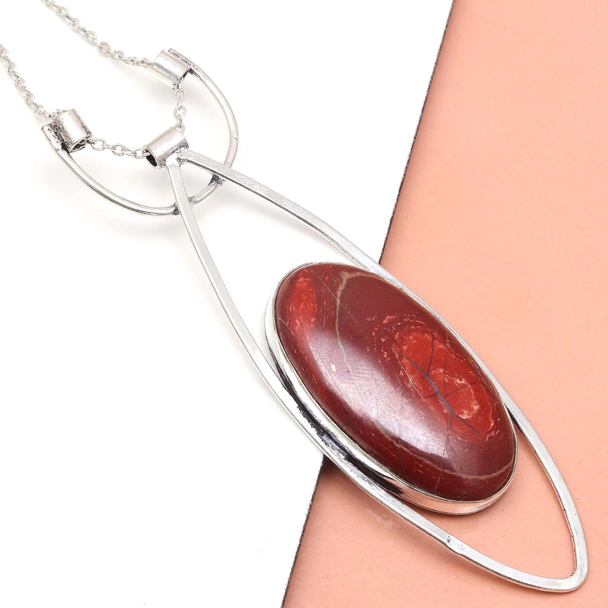 925 Silver Jasper Gemstone Necklace 20 in C43408