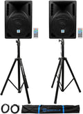 8 Powered DJ Speakers with Stands and Cables Z34640