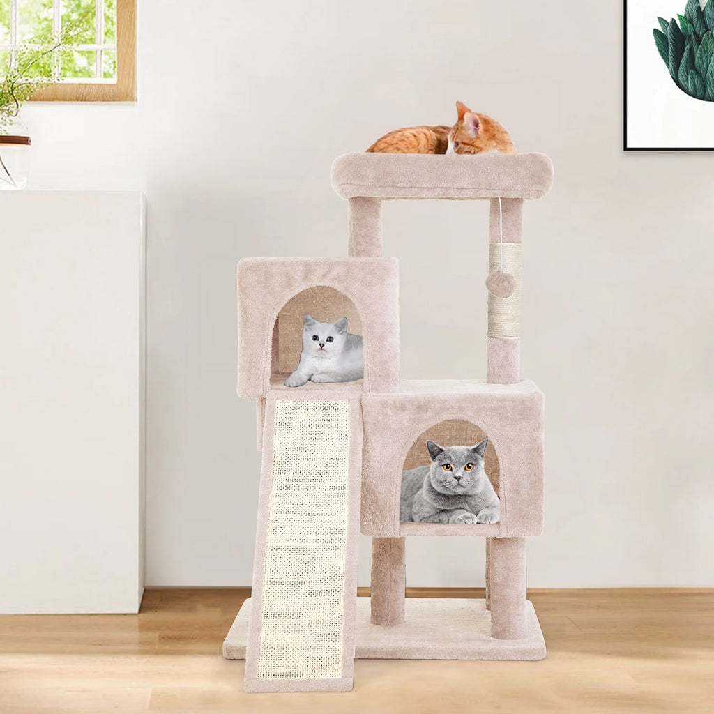 36 inches Beige Multi-Level Cat Tree with Scratching Posts D7602