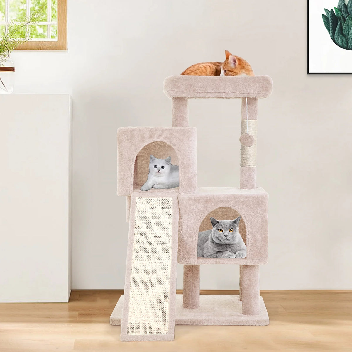 36 inches Beige Multi-Level Cat Tree with Scratching Posts D7602