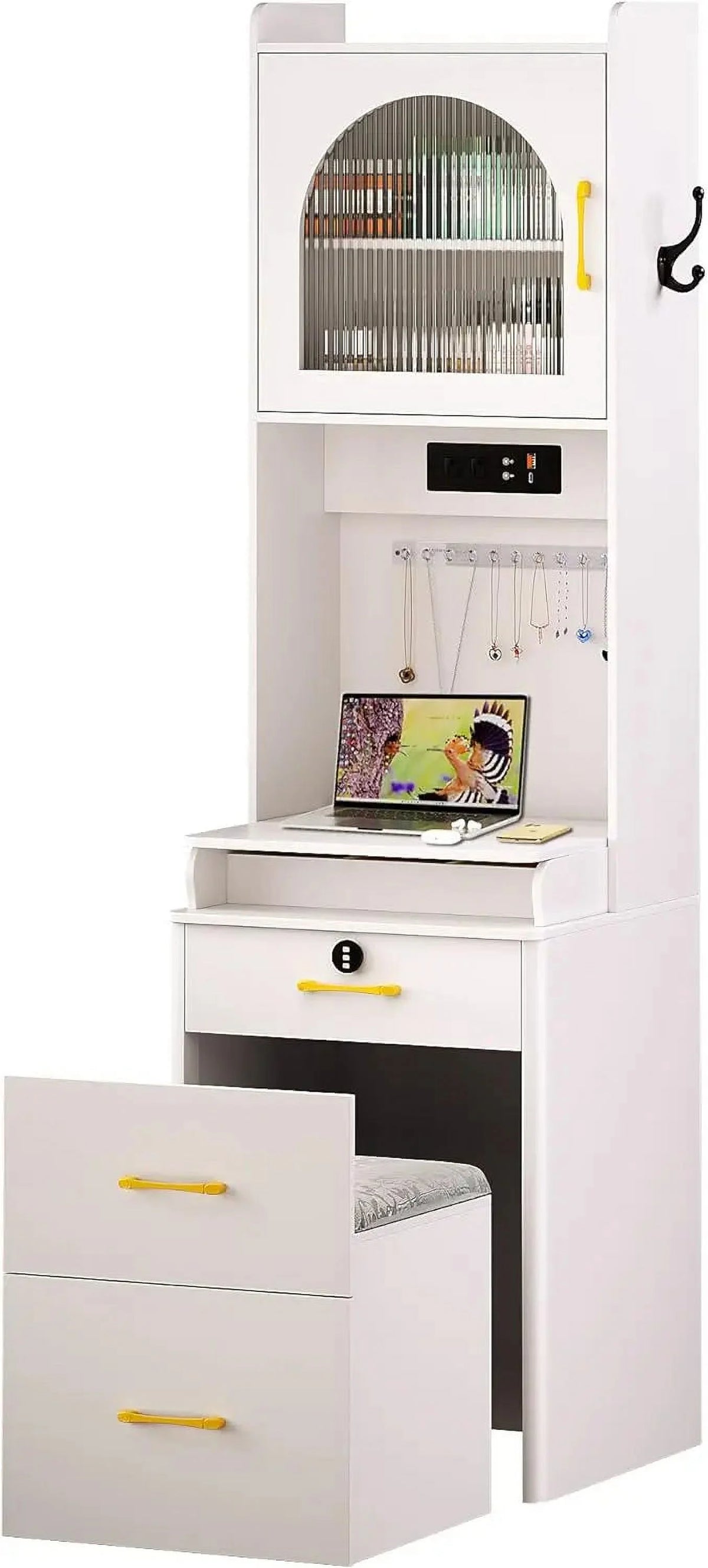 White Small Vanity Desk with Mirror and Lights N259812