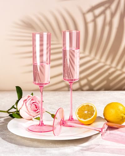 24 Pack 6Oz Gold Rim Clear Plastic Champagne Flutes P9995