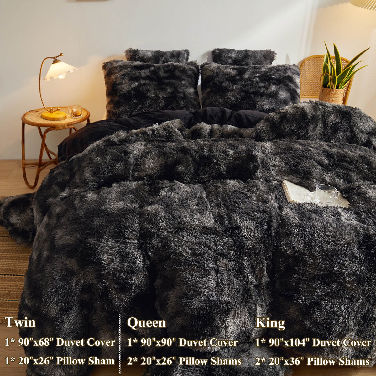 Tie Dye Plush Shaggy Duvet Cover Set, 3 Pieces Velvet Fluffy Furry Bedding Set, Queen T514856
