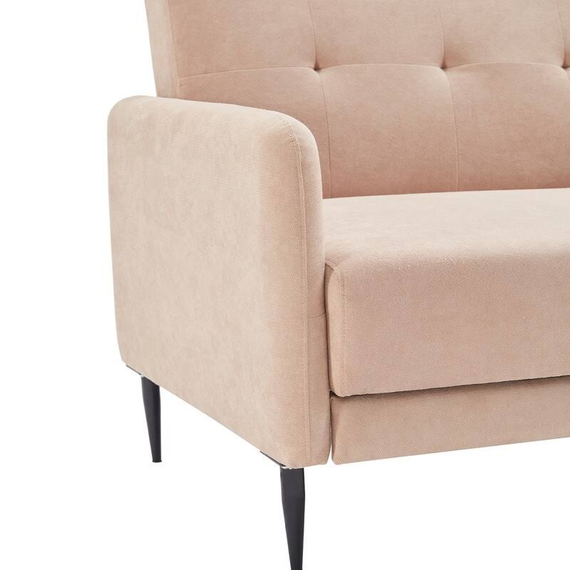 Beige Linen Fabric Folding Futon Sofa Bed with Metal Leg M411620