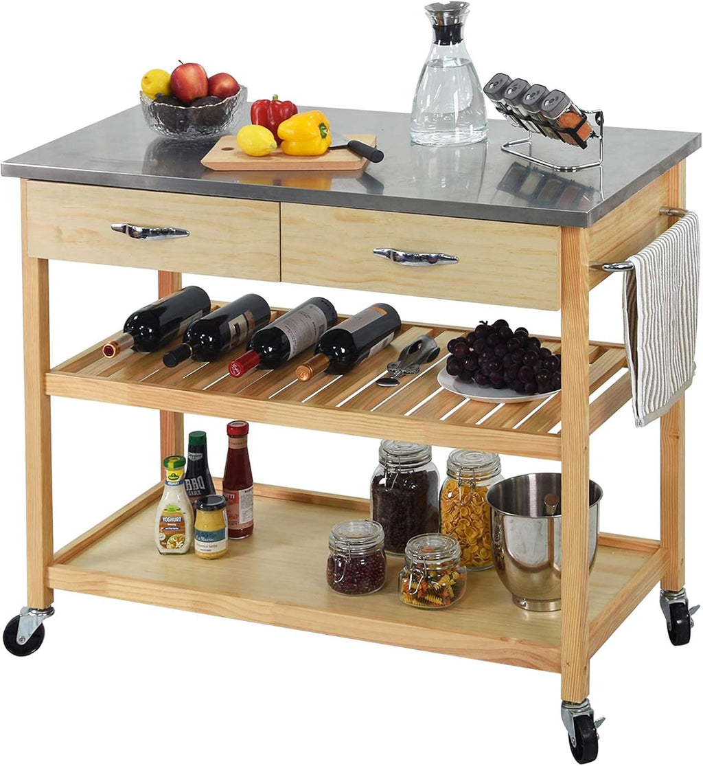 Kitchen Island Cart with Wheels Stainless Steel Counter Top 3 Tier Rolling F580412