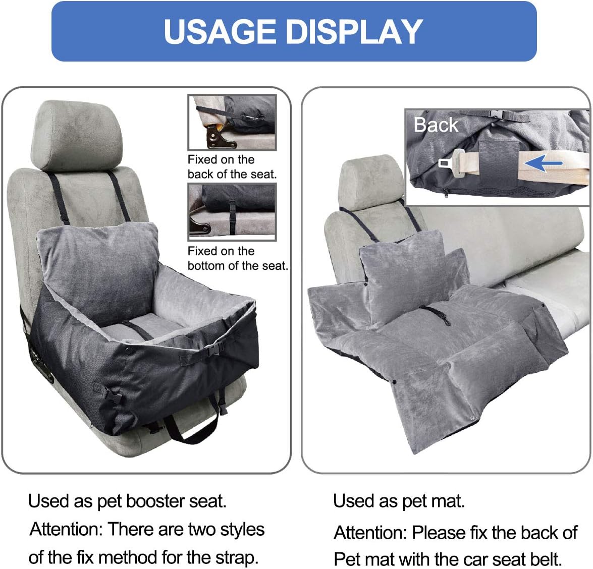 2-in-1 Dog Car Bed Booster Seat with Safety Leash O13278