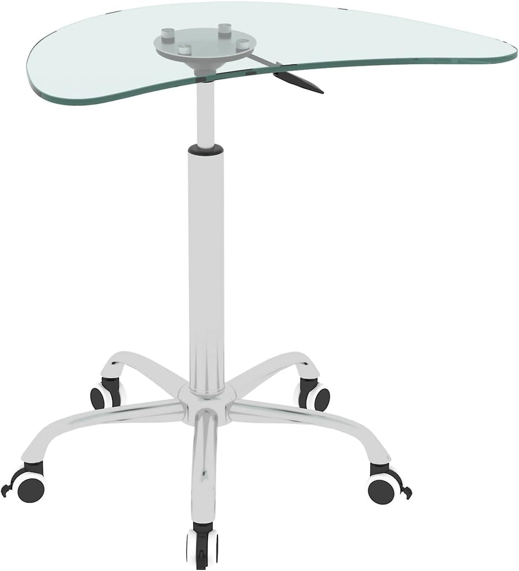 Adjustable Height Transparent Tempered Glass Table Desk with Lockable Wheels L8471