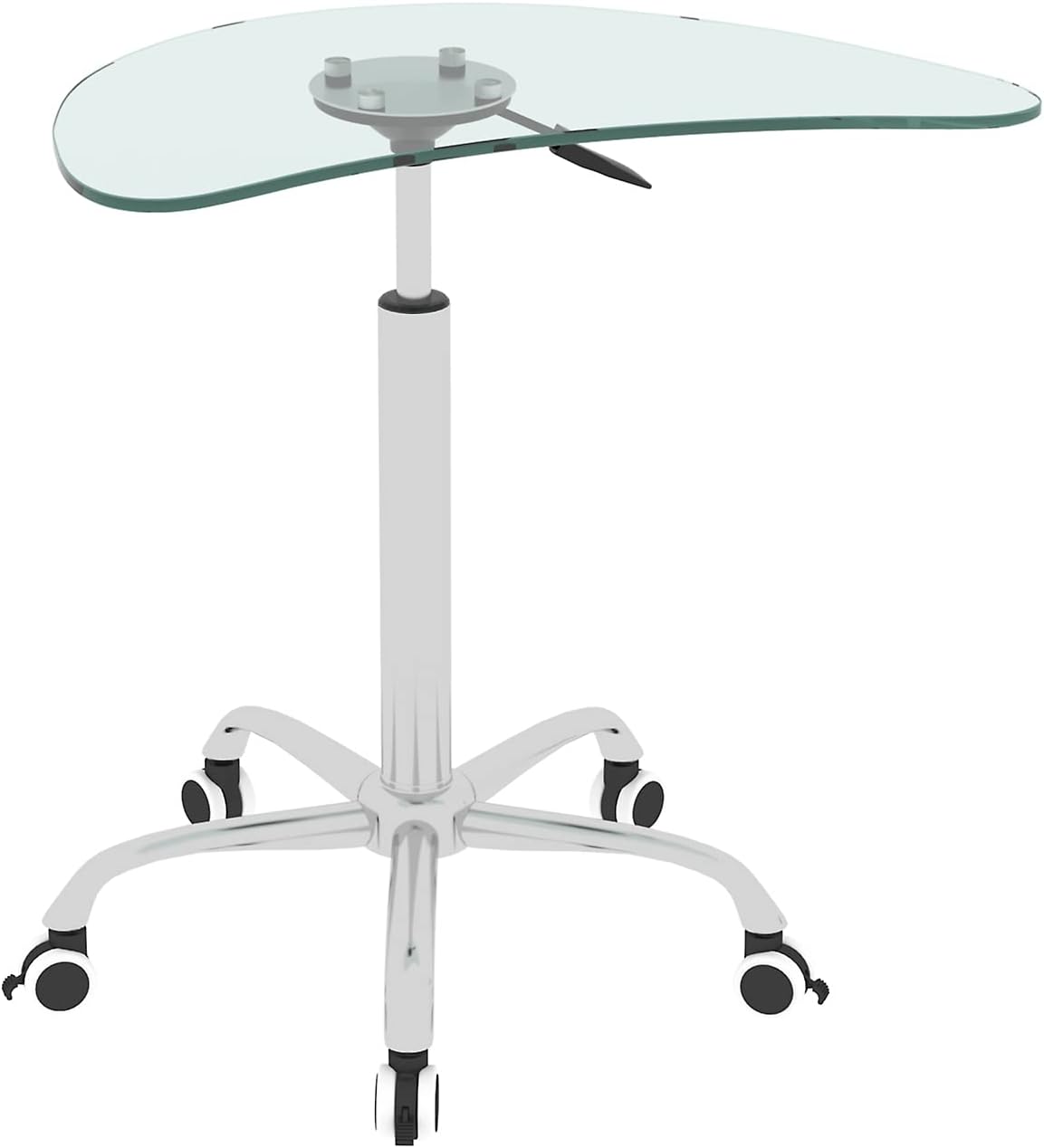 Adjustable Height Transparent Tempered Glass Table Desk with Lockable Wheels L8471