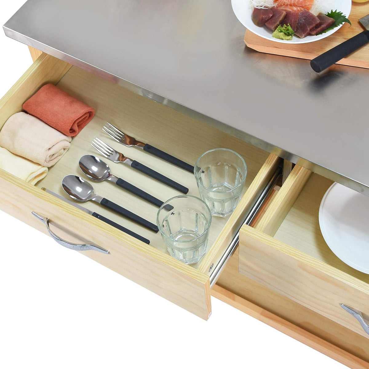 Kitchen Island Cart with Wheels Stainless Steel Counter Top 3 Tier Rolling F580412