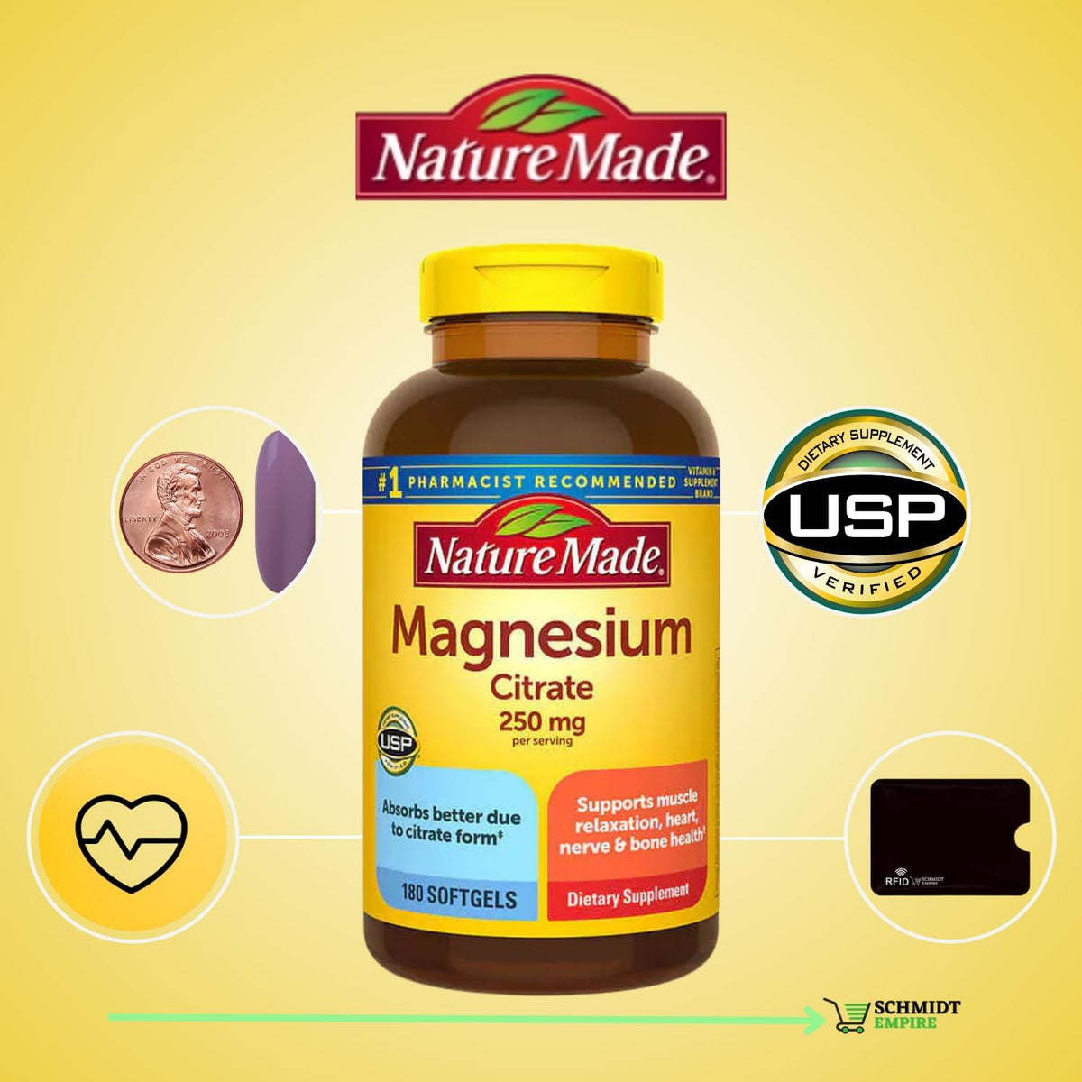 Magnesium Citrate 250 mg Supplement, 180 Count Softgels P315