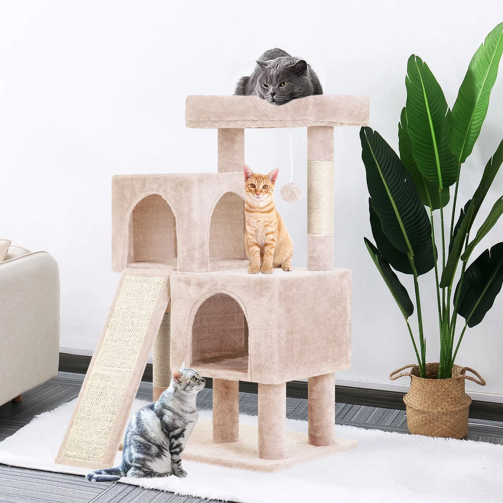 36 inches Beige Multi-Level Cat Tree with Scratching Posts D7602