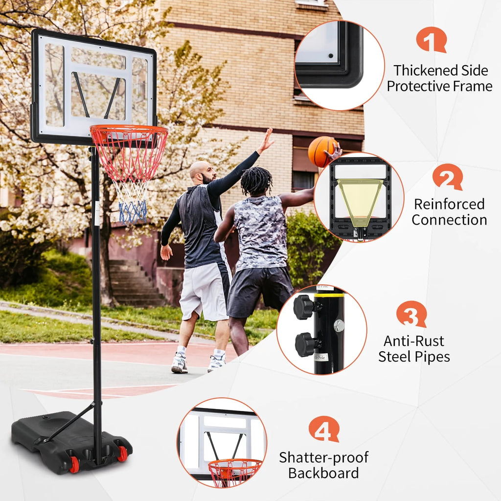 33 In. Portable Adjustable Basketball Hoop with PVC Backboard Y666058